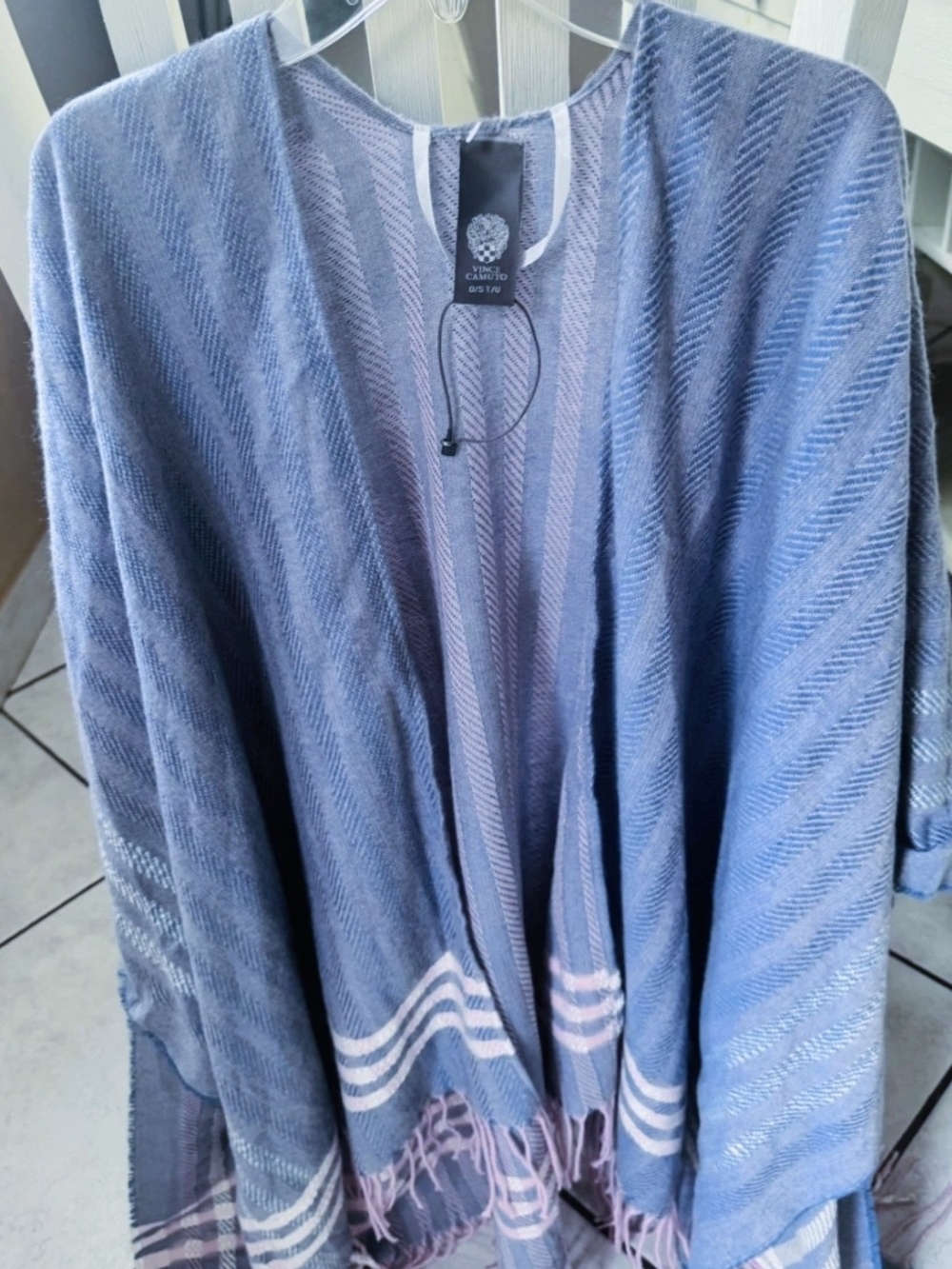Vince Camuto Blue and Light Pink Open-Front Knit Poncho